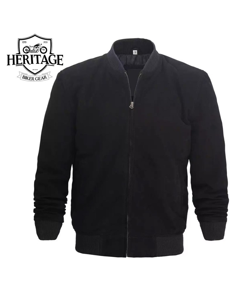 Premium Black Suede Bomber Jacket for Men