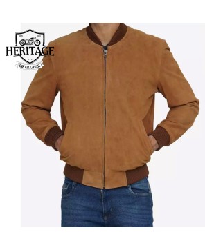 Light Brown Suede Bomber Jacket - Men's Fashion Essential