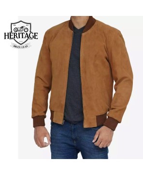 Light Brown Suede Bomber Jacket - Men's Fashion Essential