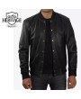 Classic Black Leather Bomber Jacket for Men