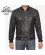 Portwood Men's Black Snuff Leather Bomber Jacket - Warm & Stylish