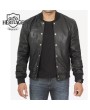 Portwood Men's Black Snuff Leather Bomber Jacket - Warm & Stylish