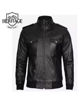 Tyler Men's Black Leather Bomber Jacket - Genuine Lambskin Comfort