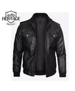 Tyler Men's Black Leather Bomber Jacket - Genuine Lambskin Comfort