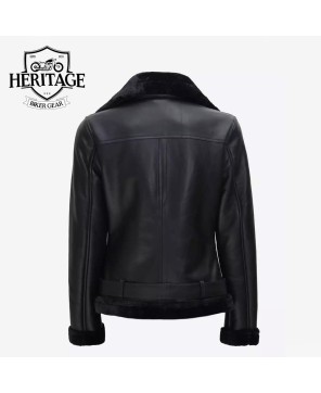 Agnes Black Leather Shearling Jacket for Women