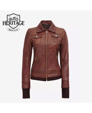 Women's Dark Brown Bomber Jacket