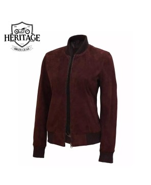 Dark Brown Women's Suede Bomber Jacket