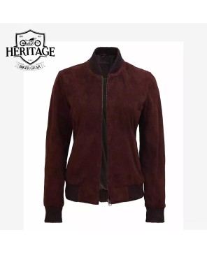 Dark Brown Women's Suede Bomber Jacket