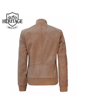 Stylish Camel Suede Bomber Jacket for Women