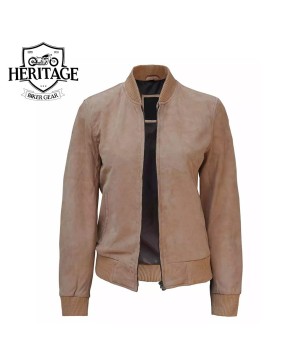 Stylish Camel Suede Bomber Jacket for Women