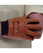 Tan Brown Quilted Leather Gloves for Men