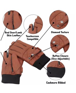 Tan Brown Quilted Leather Gloves for Men