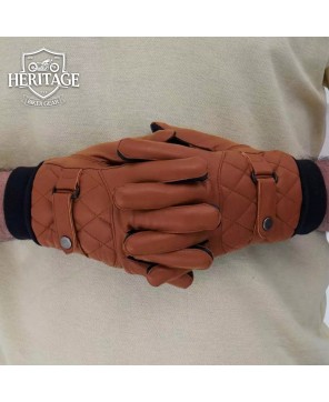 Tan Brown Quilted Leather Gloves for Men