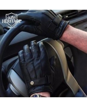 Black Leather Driving Gloves for Men