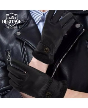 Luxury Black Fur Leather Gloves - Stay Warm in Style!