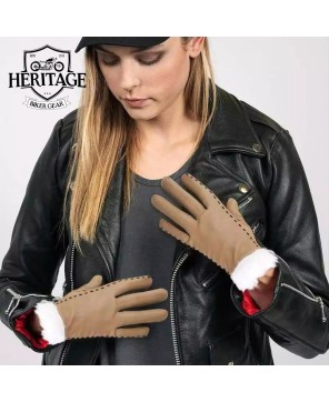 Brown Fur Leather Gloves for Women