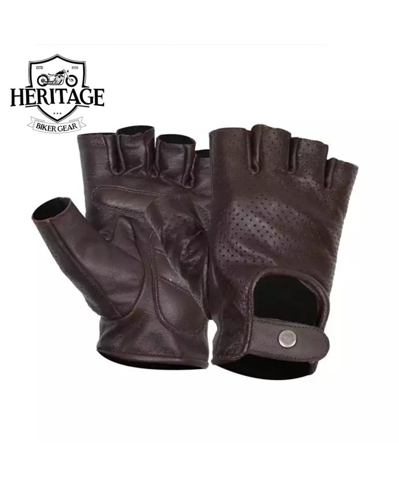 Premium Dark Brown Fingerless Leather Gloves for Men and Women