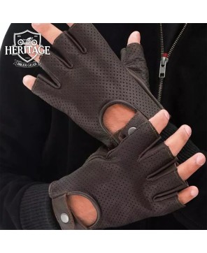 Premium Dark Brown Fingerless Leather Gloves for Men and Women