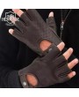 Premium Dark Brown Fingerless Leather Gloves for Men and Women