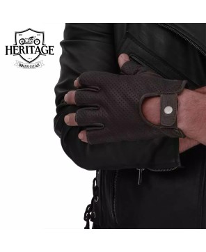 Premium Dark Brown Fingerless Leather Gloves for Men and Women