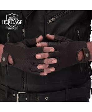 Premium Dark Brown Fingerless Leather Gloves for Men and Women