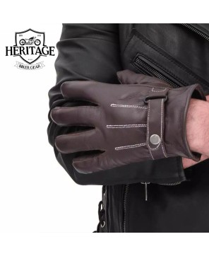 Brown Leather Motorcycle Gloves - Touchscreen, Anti-Slip, Vintage Look