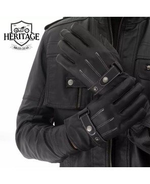 Black Leather Motorcycle Gloves - Touchscreen Ready