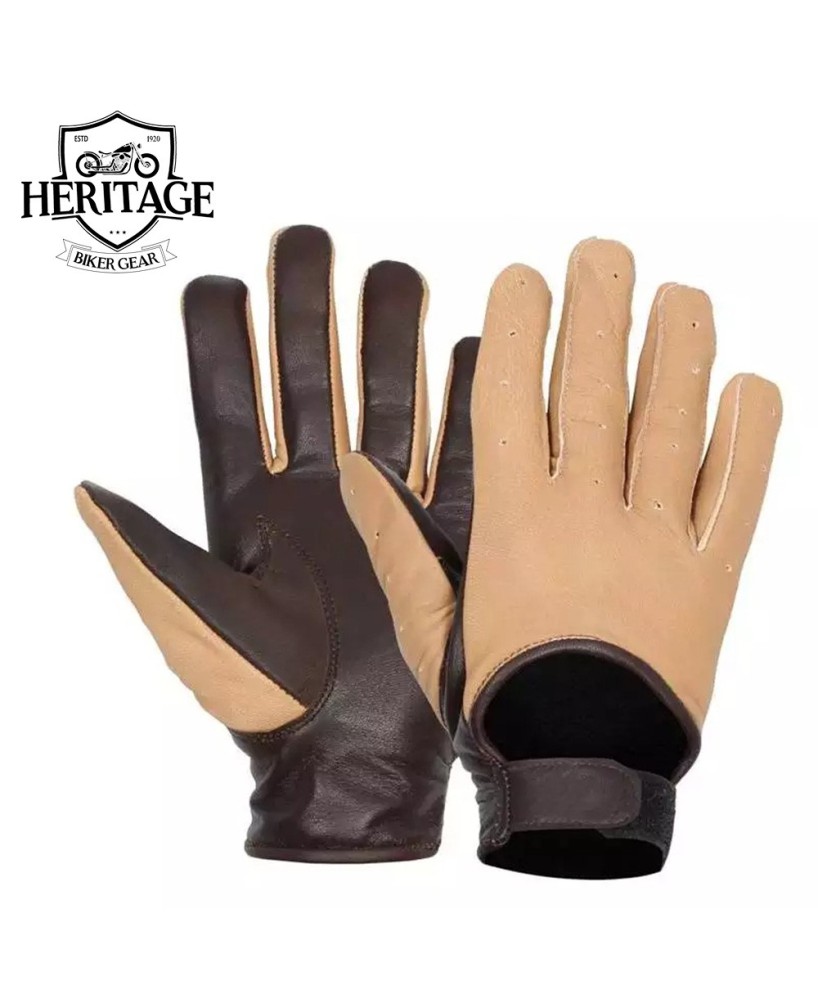 Mens Beige and Brown Two-Tone Leather Gloves - Stylish Winter Comfort