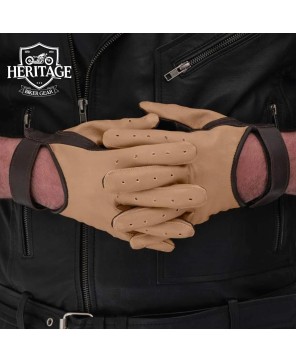 Mens Beige and Brown Two-Tone Leather Gloves - Stylish Winter Comfort