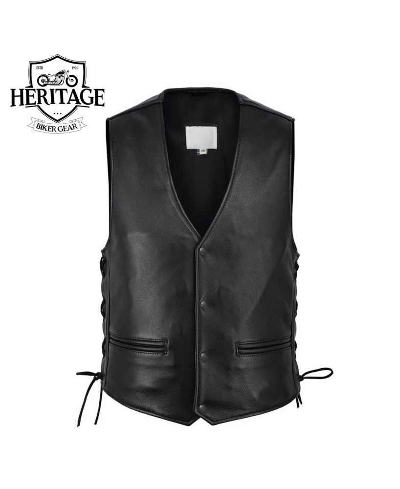 Men's Charter Leather Vest - Extended Back, Adjustable Fit, USA Made