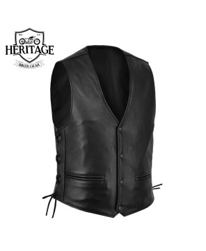 Men's Charter Leather Vest - Extended Back, Adjustable Fit, USA Made