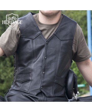 Men's Classic Leather Motorcycle Vest with Adjustable Laced Sides