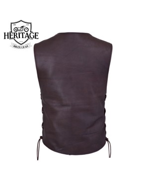 Premium Brown Cowhide Motorcycle Vest with Custom Snaps