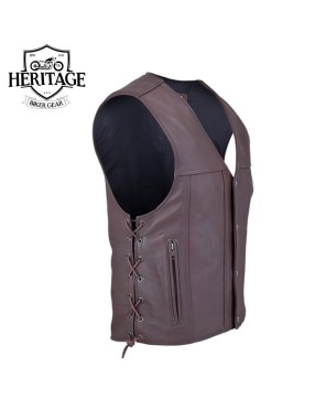 Premium Brown Cowhide Motorcycle Vest with Custom Snaps