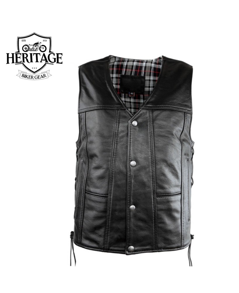 Men's Leather Motorcycle Vest - 10 Pockets, USA Made