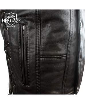 Men's Leather Motorcycle Vest - 10 Pockets, USA Made