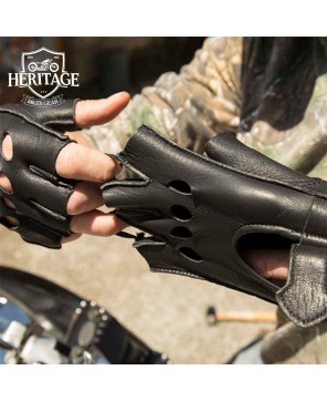 Premium Fingerless Deerskin Motorcycle Gloves