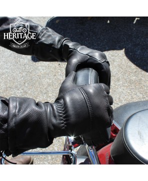 FCL Drawstring Gauntlet Deerskin Motorcycle Gloves