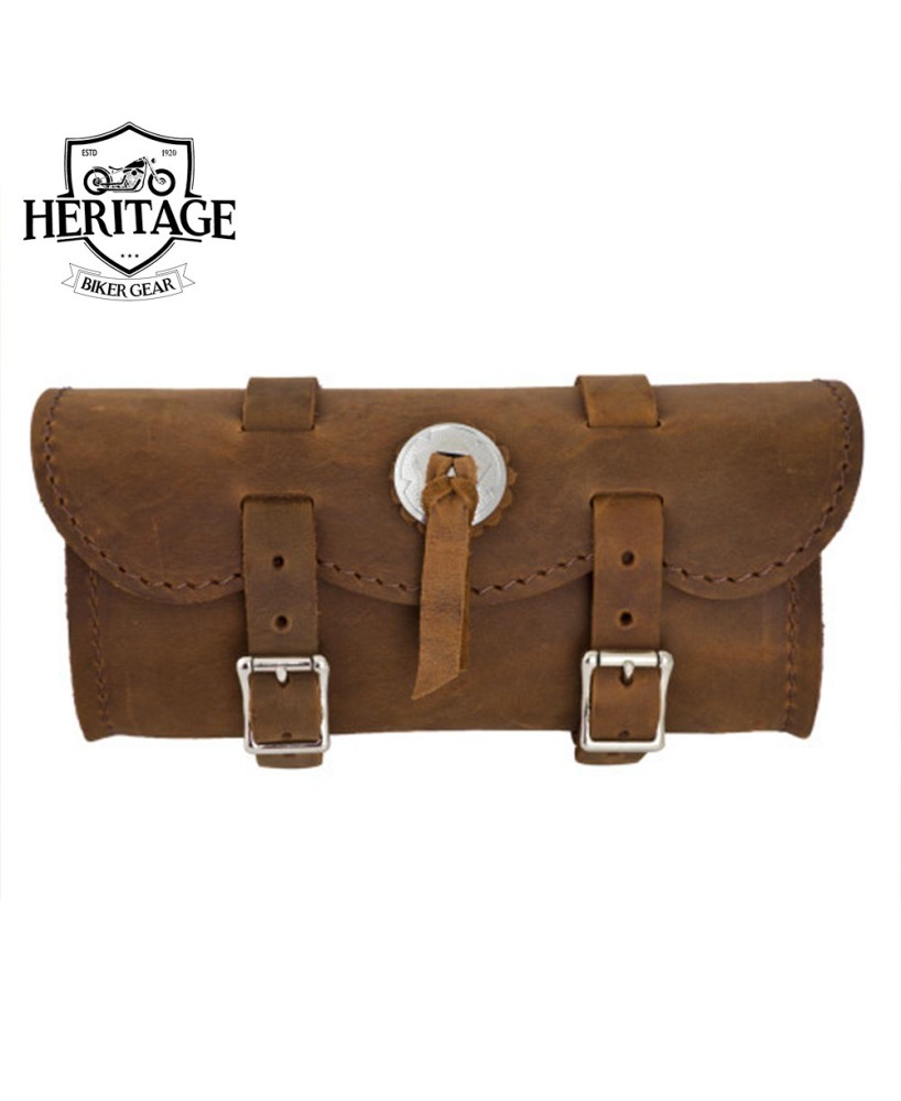 Small Brown Concho Motorcycle Tool Bag - Top Grain Leather