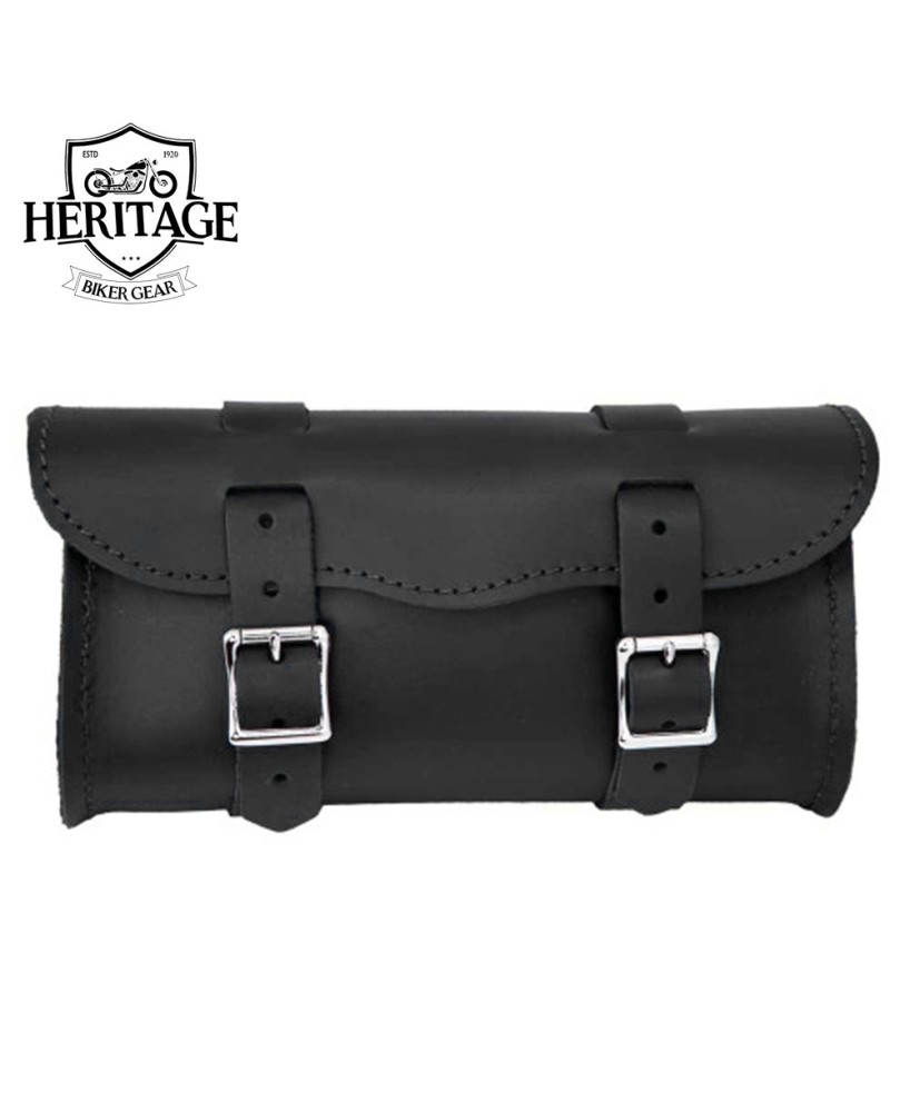 Large Black Motorcycle Tool Bag - Heavy-Duty Top-Grain Leather