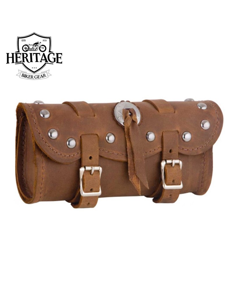 Small Brown Studded Concho Motorcycle Tool Bag