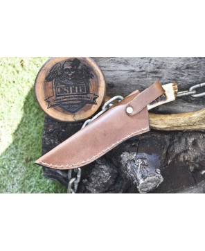 Handcrafted Skinner Knife - ATS-34 Steel, Bone Handle, Leather Sheath