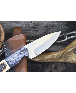 Handcrafted Skinner Knife - ATS-34 Steel, Bone Handle, Leather Sheath