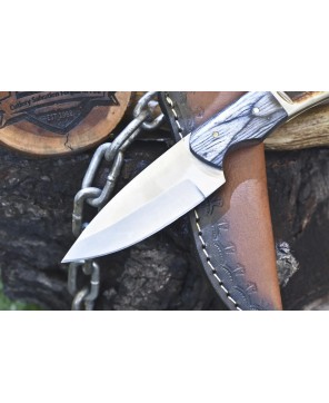 Handcrafted Skinner Knife - ATS-34 Steel, Bone Handle, Leather Sheath