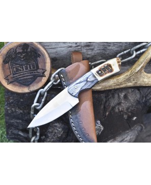 Handcrafted Skinner Knife - ATS-34 Steel, Bone Handle, Leather Sheath