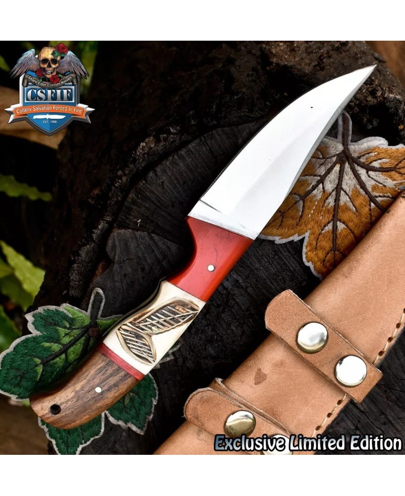 Hand Forged Skinner Knife ATS-34 Steel Bone Wood Bolster