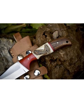 Hand Forged Skinner Knife ATS-34 Steel Bone Wood Bolster