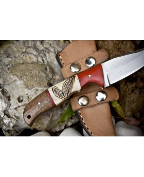 Hand Forged Skinner Knife ATS-34 Steel Bone Wood Bolster