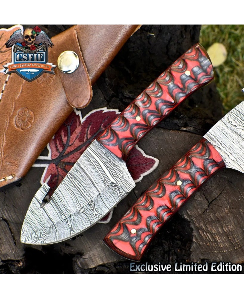 Handmade Damascus Skinner Knife with Gut Hook Twist