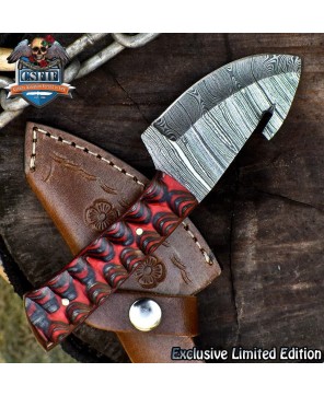 Handmade Damascus Skinner Knife with Gut Hook Twist